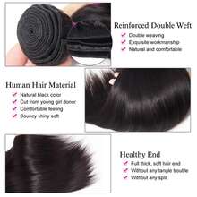 12A Human Hair Bundles 20 22 24 26 Inch 4 Straight Bundles Human Hair 100% Unprocessed Brazilian Remy Virgin Hair Extensions Raw Quick Weave Sew In Glossy Billion Hair Bundles Natural Black - 黑色 - 查看 6