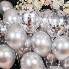 Silver Balloons And Aluminum Foil Sequin Balloon Set 47 Pieces Shiny Latex Helium Silver Metallic Balloons For Birthday Graduation Anniversary Party Decoration Wedding Decoration - Multicolor - View 4