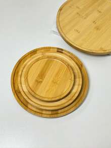 1pc 360° Rotating Wooden Tray, For Storing, Serving Food, Snacks, Beverages, Sushi, Steak, Pizza, Desserts, Cakes, Breads, Breakfast Tray, Coffee Tray, Tea Tray, Charcuterie Board - Yellow - View 4