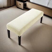 1件/2件套深灰色抽象网格长凳套，提花弹力面料，现代简约，加厚加长，耐磨防刮，家用及办公长凳/钢琴凳套 - 米色 - 查看 7