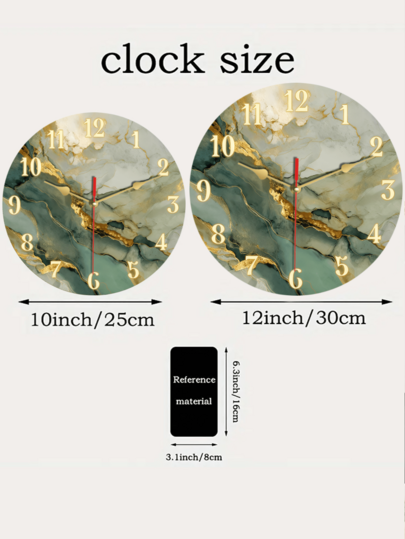 Pc 10 Inch/12 Inch Silent Non Ticking Wooden Wand Clock, Round Abstract Marble Texture Goud ation, Battery Operated (AA Batteries Not Included), Dining Room, Hallway, Study, Home Office, Balcony Klok Living Room view 6