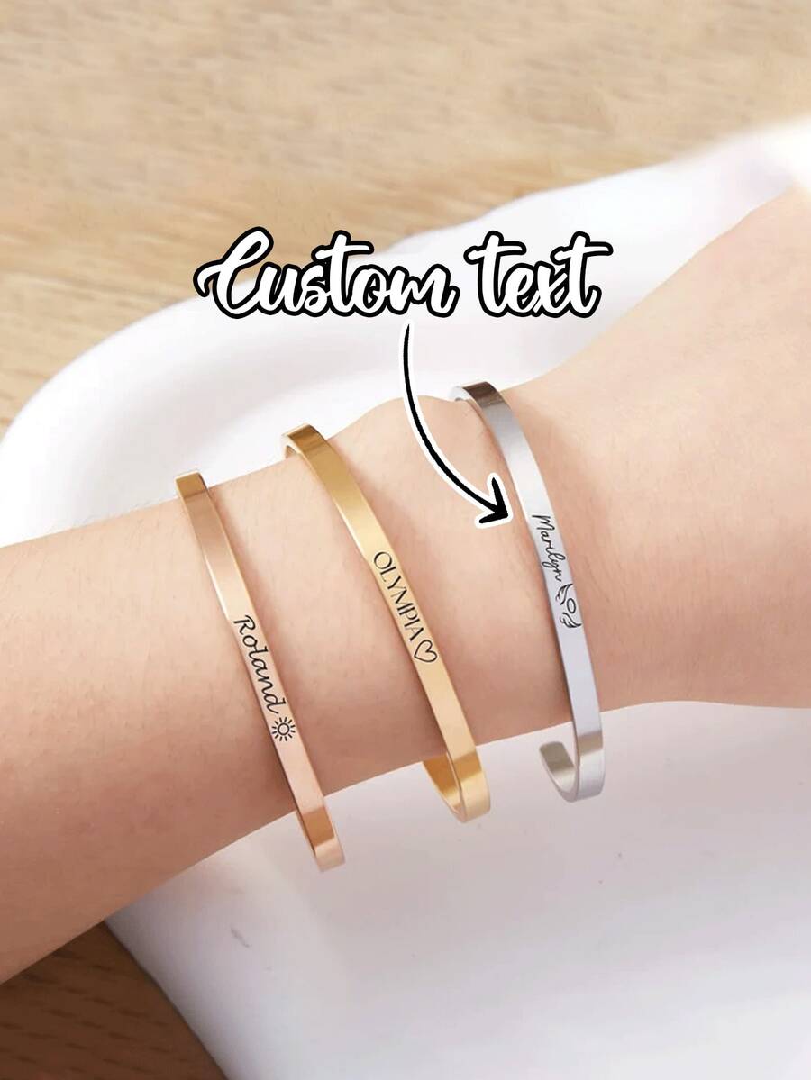 Personalized Bracelet, Engraved Bracelet, Customized Name Bracelet, Summer Jewelry, Family & Couple Gift, Gift For Her, Delicate Engraved Cuff Personalized Cuff Bracelet Customized Bracelet Inspirational Gift Personal Motto Bracelet