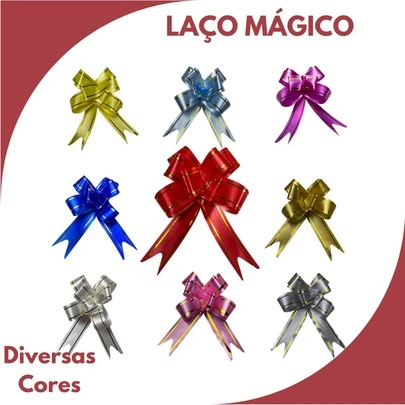 100 Laço Fácil Mágico Para Presente 1.8cm x 33cm - C/ Filete Dourado - Pronto para Montar