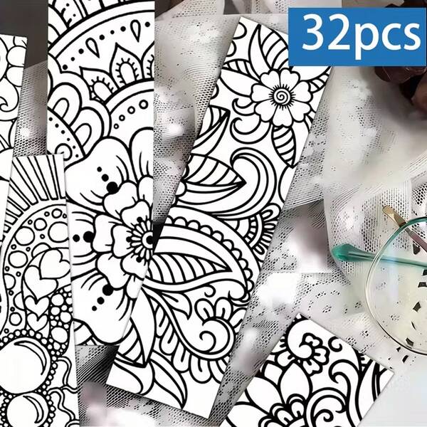 5/10/32pcs Mandala Coloring Bookmarks Set - Elegant Black And White Intricate Patterns With Floral & Mandala Designs, Rounded Corners & Rounded Edges - DIY Coloring Activity For Adults, Teens, Teachers - Perfect Book Lover's Gift For Christmas, Birthday, Back-To-School