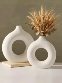 1pc/2pcs White Round Matte Vase, Modern Home Decor, Minimalist Nordic Bohemian Style For Wedding, Dining Table, Party, Living Room, Bedroom Gifts Birthday Graduation