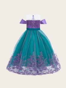 Váy công chúa sequin cho bé gái Váy cưới dự tiệc Váy dạ hội Anime cho trẻ em - Màu tím - Xem 3
