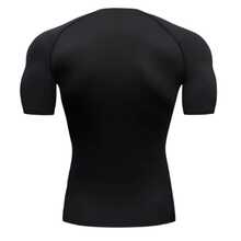 RASH GUARD SHIRT COMPRESSION T-SHIRT BAT 4 SHORT SLEEVE WORKOUT GYM - Black/Blue - View 2