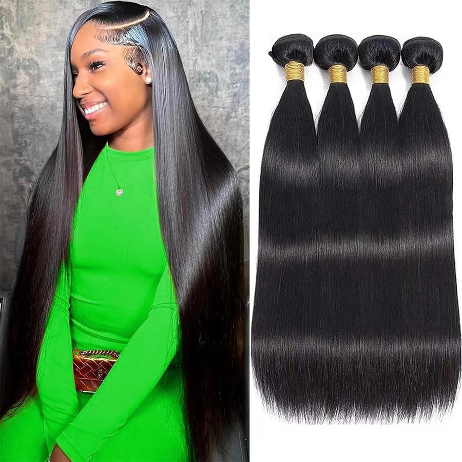 12A Human Hair Bundles 20 22 24 26 Inch 4 Straight Bundles Human Hair 100% Unprocessed Brazilian Remy Virgin Hair Extensions Raw Quick Weave Sew In Glossy Billion Hair Bundles Natural Black - 黑色 - 查看 1