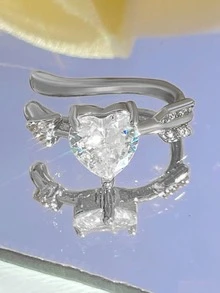 1 件闪亮锆石心形夹式耳环，适合女性日常佩戴 - 銀色Z-590 - 查看 4