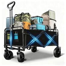 Portable Heavy Duty Wagon Cart – Foldable Collapsible Utility Cart With All-Terrain Wheels For Beach, Shopping & Sports (Black) - 黑色 - 查看 9