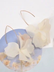1 Pair New Fashionable Long Floral Dangle Earrings, Versatile & Suitable For Women, Beach & Holiday - Beige - View 4