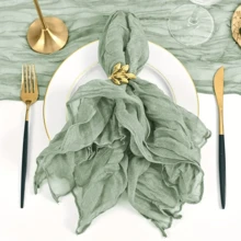 1/2/6/10 PCS Sage Green Cheesecloth Table Runners 35*120 Inch Boho Farmhouse Rustic Sheer Gauze Table Decor For Wedding Baby Shower Birthday Dinner Party Reception Centerpieces