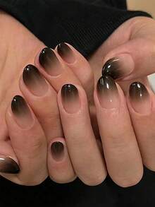 Bộ 24 móng tay giả acrylic hình quan tài màu đen, kiểu ombre Pháp, bóng, phủ toàn bộ móng, có thể tái sử dụng, bộ dụng cụ làm móng nghệ thuật dành cho nữ/bé gái. - màu đen - Xem 8