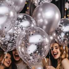 Silver Balloons And Aluminum Foil Sequin Balloon Set 47 Pieces Shiny Latex Helium Silver Metallic Balloons For Birthday Graduation Anniversary Party Decoration Wedding Decoration - Multicolor - View 3