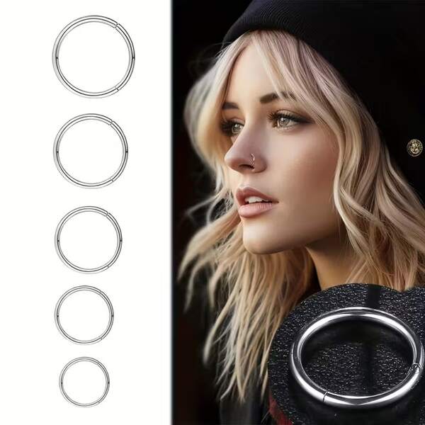 5pcs/Set Titanium 304 Stainless Steel 304 Stainless Steel Coil Unisex Earrings, Fashionable Earrings 6mm/7mm/8mm/9mm/10mm