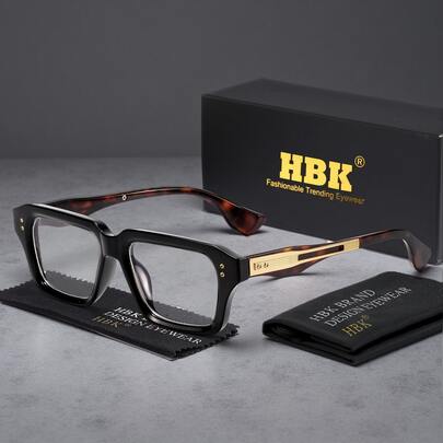 HBK Men's Business Optical Glasses Metal Temple Square Shape Daily Decoration Eyeglasses Frame For Men's Women Business, Photo Props&Gifts