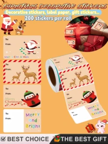 Christmas Sticker, 200 Sticker/Rolls, Christmas Holiday Sticker Labels, Waterproof Stickers, Waterproof Labels, Gift Stickers, Gift Packaging Supplies, Wrapping Paper, DIY Packaging, Suitable. Flower Wrapping Paper, Party Supplies, Flower Shop Supplies, DIY, Weddings, Anniversaries, Birthdays, Flower Shops, Birthday Gifts, Proposals, Christmas Gifts, Halloween, Christmas, Back-To-School Season, Thanksgiving, Mother's Day, Father's Day