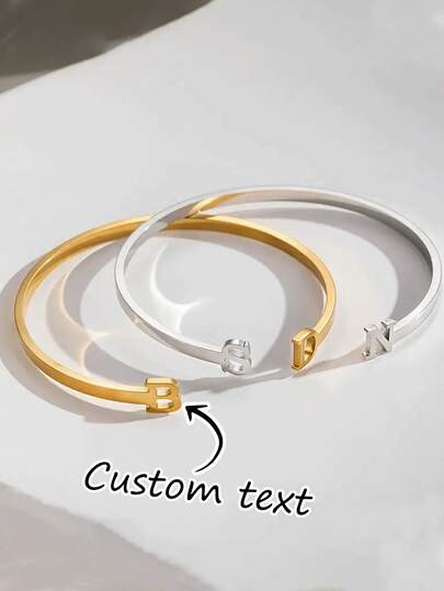 Stainless Steel Customized 2 Initial Name Cuff Bracelet For Women, Elegant & Minimalist Design, Versatile, Personalized Jewelry Gift For Mom