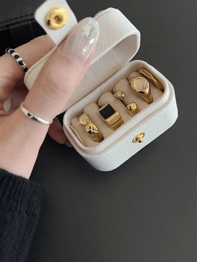Mini Portable Travel Simple Leather Jewelry Storage Box, Organizer For Rings, Necklaces, Earrings, Gift Box Back To School