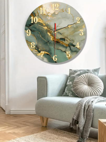 Pc 10 Inch/12 Inch Silent Non Ticking Wooden Wand Clock, Round Abstract Marble Texture Goud ation, Battery Operated (AA Batteries Not Included), Dining Room, Hallway, Study, Home Office, Balcony Klok Living Room
