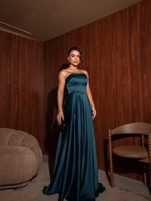 Long Strapless Dress Graduation Party Wedding Night - Verde - View 2