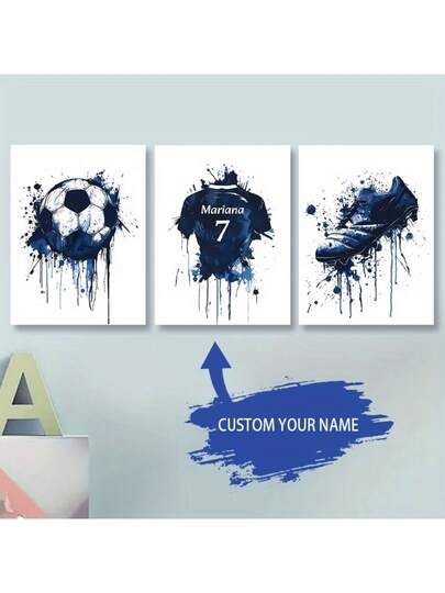 3pcs/Set Customizable Soccer Goalie Canvas Art Set - Frameless Football Posters With Jersey Print, Ideal For Teen Rooms & Living Spaces, Hallways, Home Decor