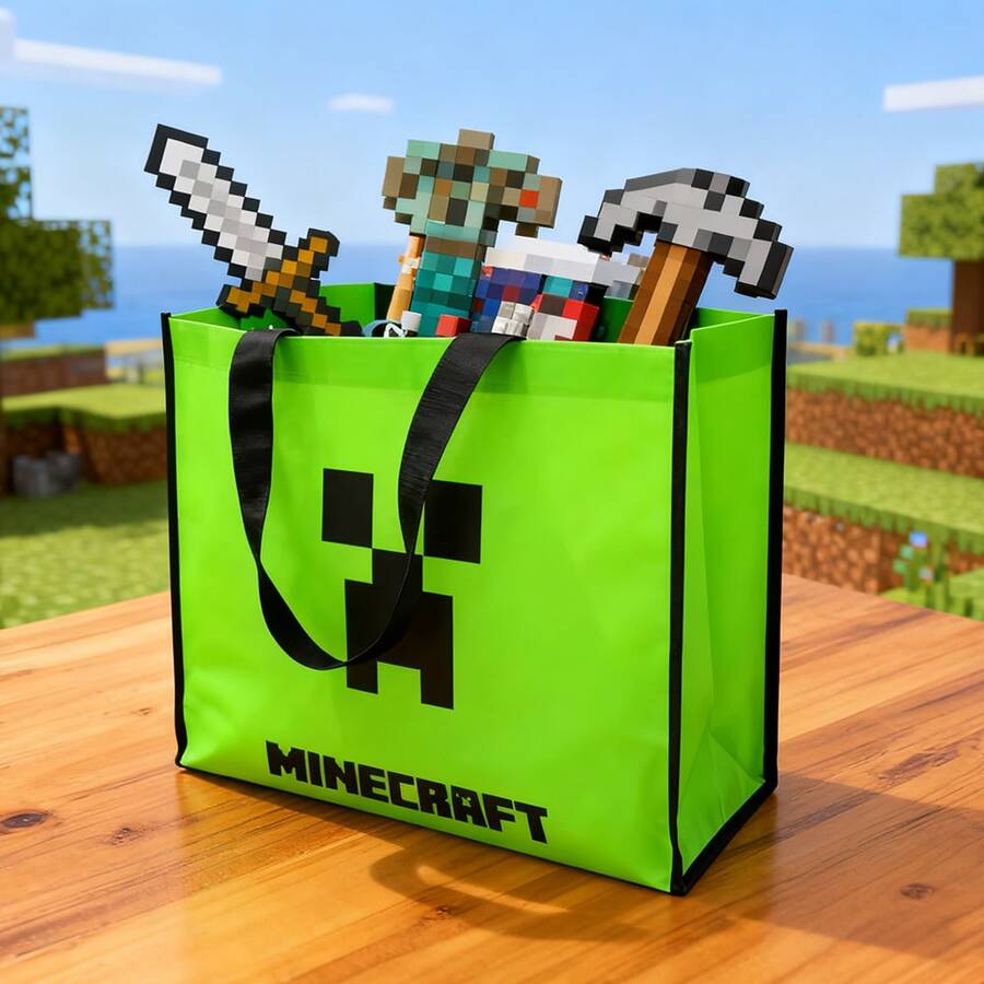 1 件 Minecraft 官方授权 Creeper 帆布包绿色单肩包卡通周边手提包工作旅行玩乐购物必备时尚单品万圣节圣诞节感恩节惊喜派对礼物送给家人和朋友