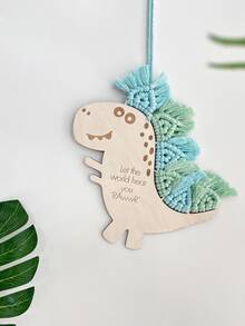 Tranh treo tường hình khủng long dệt thủ công - Đồ trang trí phòng trẻ em thủ công, trang trí phòng trẻ em phong cách Boho, chủ đề thời tiền sử, đạo cụ chụp ảnh sẵn sàng để treo. - Nhiều màu - Xem 3