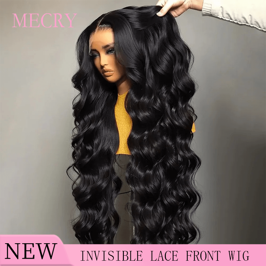 Peluca frontal de encaje con cabello humano MECRY de 30 a 36 pulgadas, onda corporal, 13x4, 4*4, 5*5, encaje HD transparente, con cabello de bebé, sin pegamento, para mujeres, cabello mezclado