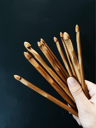 竹制钩针套装，毛线编织竹制钩针，加粗钩针，适用于地毯编织