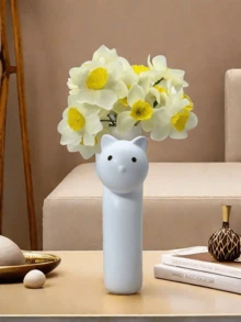 1 قطعة إناء زهور سيراميك أنيق بشكل قطة، إناء زخرفي للغرفة، الرف، طاولة الطعام، زخرفة راتنجية، هدية عيد الميلاد، ديكور الغرفة
