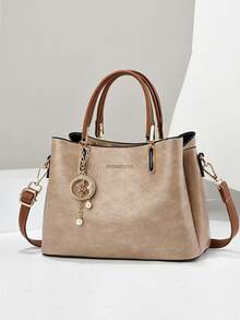 新款轻盈奢华简约女士手提包，多功能休闲宽敞手提包，适合肩背或斜挎，时尚宽敞的包包，适合妈妈、外出、旅行和购物 - 卡其色 - 查看 8