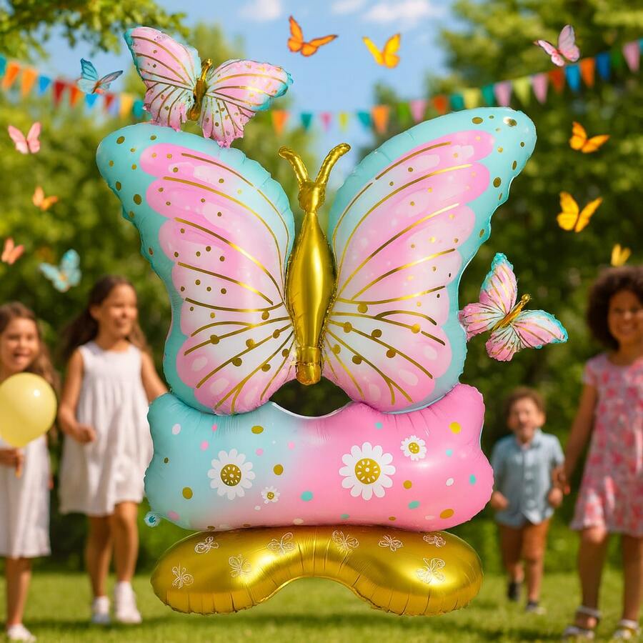 Butterfly Ombre Pink Foil Balloon Kit With Stand 55" (140 Cm) – Premium Foil For Party, Birthday And Wedding | Butterfly Ombre Pink Foil Balloon Kit With Stand 55" (140 Cm) – Party Decoratio - 玫瑰 - 查看 1