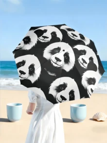 Guarda-chuva de Proteção Solar da Moda, Necessidades de Viagem, Design de Panda Fofo, Proteção UV, Proteção Solar, Leve e Portátil, Guarda-chuva Dobrável Resistente para Homens e Mulheres