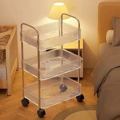 2/3 Tier Heavy Duty Rolling Storage Cart, Effortless Assembly Acrylic Storage Carts Featuring Lockable Wheels, Versatile Utility Cart Storage Organizer Perfect For Office, Living Room, Kitchen, Bathroom, Ideal For Holiday Gatherings And Seasonal Decor, Enhance Your Space With Stylish And Functional Storage Solutions