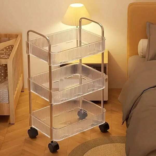 2/3 Tier Heavy Duty Rolling Storage Cart, Effortless Assembly Acrylic Storage Carts Featuring Lockable Wheels, Versatile Utility Cart Storage Organizer Perfect For Office, Living Room, Kitchen, Bathroom, Ideal For Holiday Gatherings And Seasonal Decor, Enhance Your Space With Stylish And Functional Storage Solutions