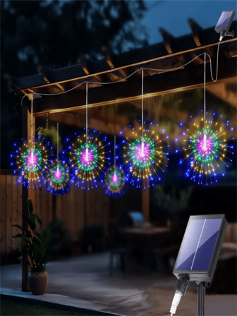 2 piezas/4 piezas Luces solares colgantes con efecto de fuegos artificiales, luces de decoración para jardín y patio, 8 modos, luces de cadena impermeables para exteriores, adecuadas para jardín, patio, fiesta, Día de la Independencia, decoración de chimenea (500mAh)
