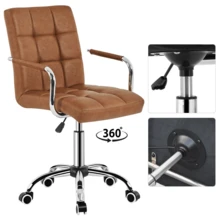 Butterslay 1PC Mid-Back PU Leather Office Desk Vanity Chair 360° Swivel Rolling Height Adjustable Armrests Lumbar Support Large Seat For Home Office Bedroom, Black/White/Pink/Brown/Retro Brown - 棕色 - 查看 3