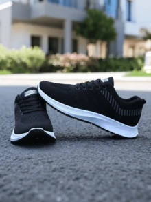 Nuevos zapatos informales versátiles de moda con malla antiolor, Zapatos para correr al aire libre para hombres, Zapatillas transpirables para estudiantes de primavera y otoño,Zapatos para correr de malla transpirable para hombres,Zapatos nuevos para hombres,Zapatillas de tenis ligeras con cordones,Zapatillas deportivas casuales ligeras antideslizantes. - Negro - Ver 5