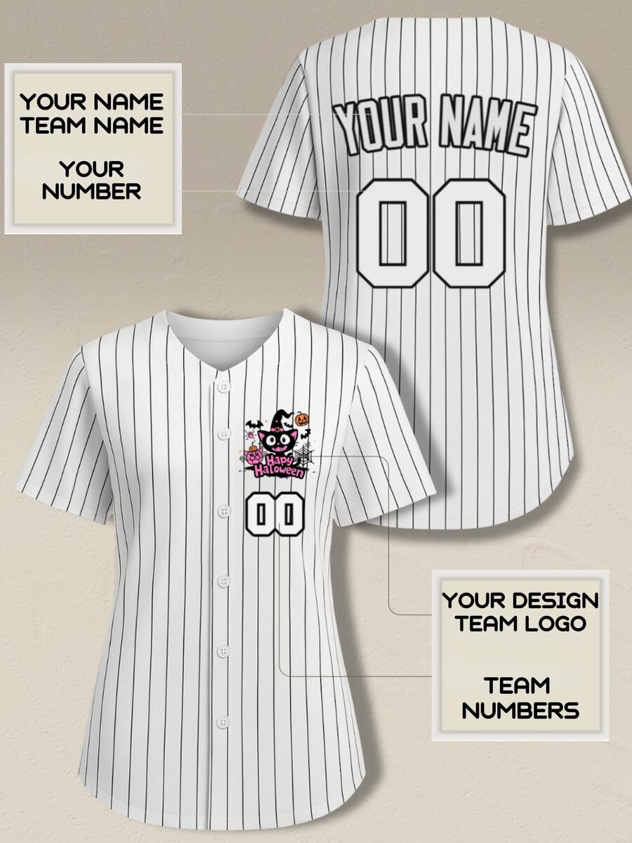 Customizable Women's Baseball Jersey V-Neck Printed Team Sports Top With Personalized Name & Number, Machine Washable, For Outdoor Leisure & Athletic Wear, Durable Sportswear,Custom Halloween Christmas Costume, Holiday Gift For Men And Women - Đen và trắng - Xem 1