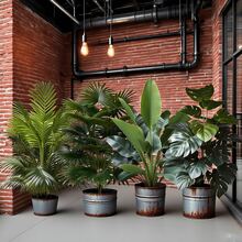 4件套人造大型植物组合 - 包含多种叶片，适合户外使用 - 宽叶热带雨林装饰，圣诞棕榈树，四季皆宜的室内/室外盆栽植物，适用于婚礼、办公室、酒店、花园、摄影、北欧风格仿真树、圣诞节、感恩节、装饰、落地式、绿叶、抗紫外线、低维护摄影道具 - 綠色 - 查看 8