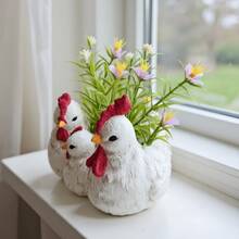1pc Hen Flower Pot, Garden Decor Ornament - Mixed Colors - View 2