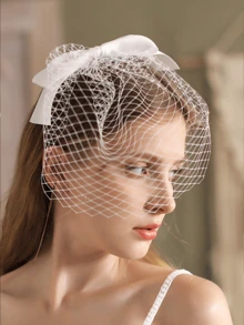 Versatile Bowknot Bridal Veil, Minimalist European Style Large Mesh Veil For Wedding, Photoshoot, Evening Party, Daily Wear