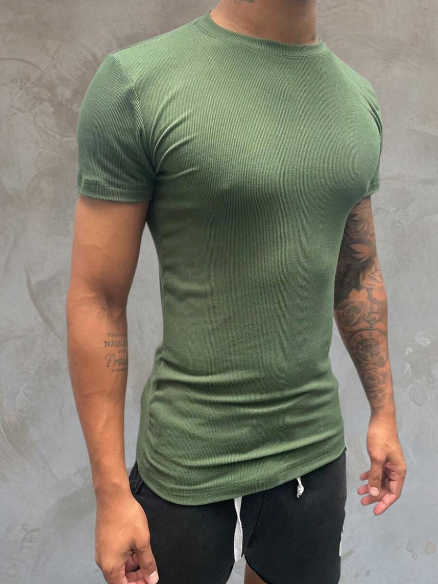 AMERICAN SHORT SLEEVE/BASIC T-SHIRT/RIBBED T-SHIRT - Army Green - View 1