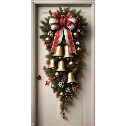 Christmas Bell Welcome Door Hanging Sign - Polyester Carnival Themed Holiday Decoration For Home And Kitchen, Party Banner For Christmas, New Year, General Use - 179.83x89.92 Cm (Pack Of 1)