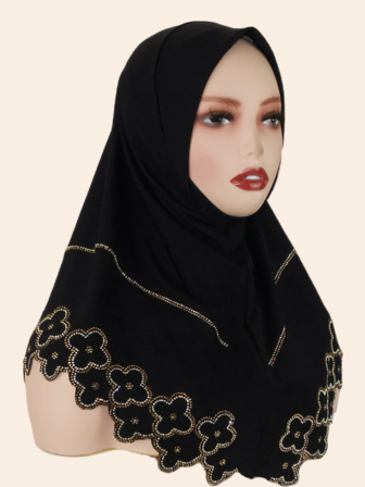 1pc Women's Muslim Crystal Linen Elastic Hijab Headscarf, Laser Cut Edging, Convenient Headwear, Malaysian & Middle Eastern Style For Dress