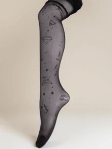 1pc Zodiac Print Sheer Tights (XS-XXL) - Constellation Pattern Black Tights, Mysterious & Personalized For Everyday Magic
