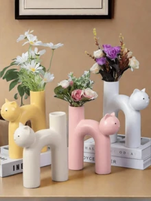 1 قطعة إناء زهور سيراميك أنيق بشكل قطة، إناء زخرفي للغرفة، الرف، طاولة الطعام، زخرفة راتنجية، هدية عيد الميلاد، ديكور الغرفة