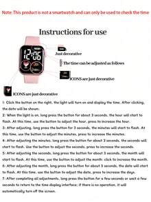 2pcs Black & Pink Pvc Strap Sports Square Dial Digital Watch, Suitable For Daily Wear - Multicolor - View 4