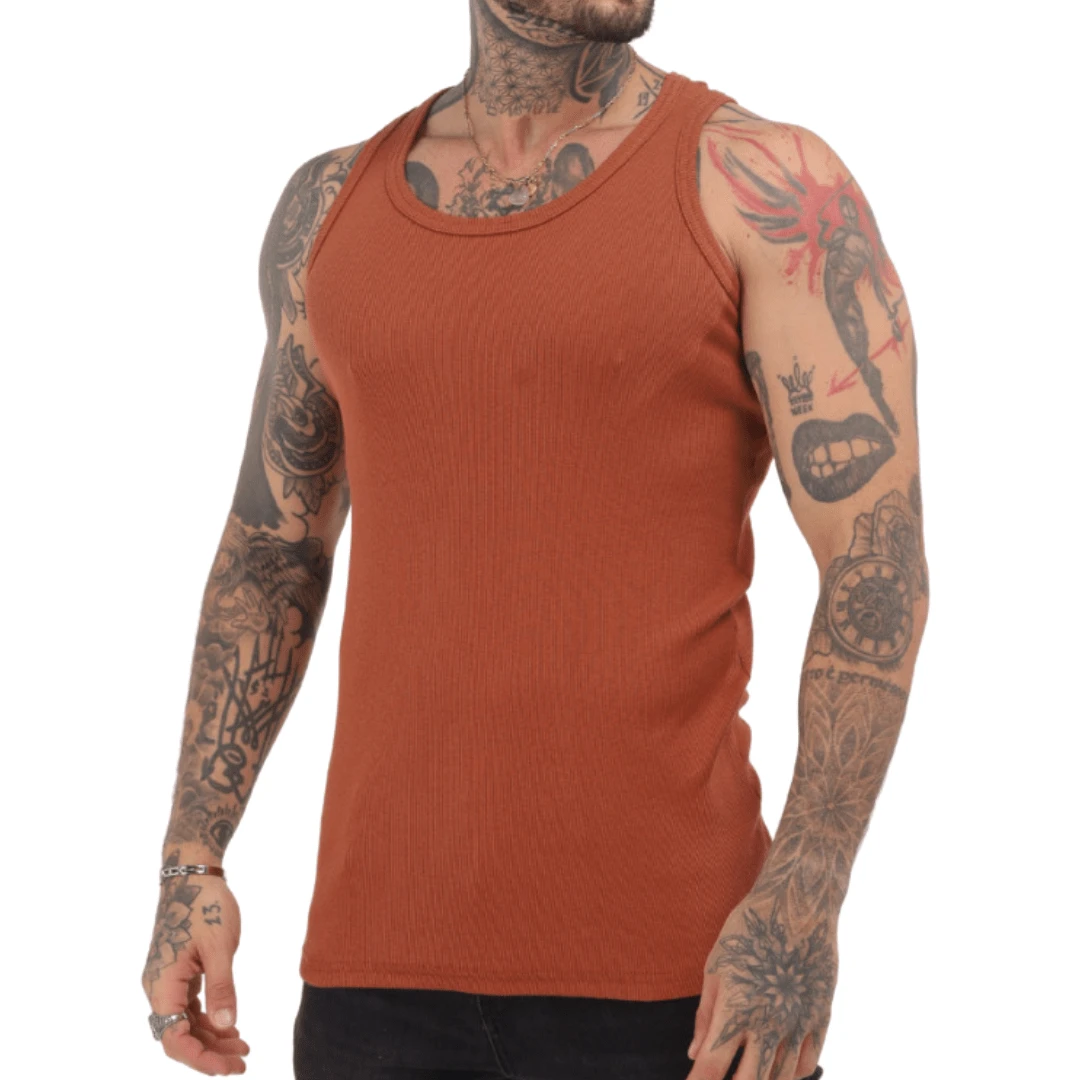 Basic American Ribbed Tank Top - Camel - View 1